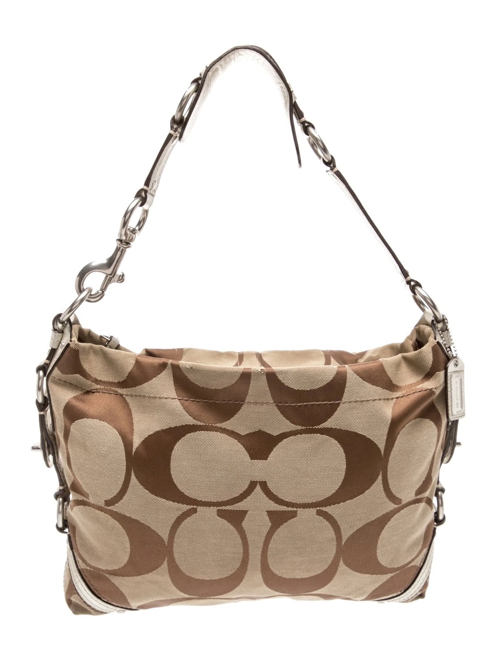 Coach Signature Carly shoulder bag jacquard canvas metallic leather trim